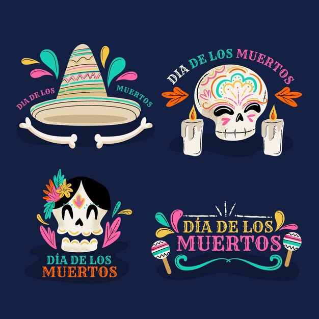 Vector gratuito paquete de etiquetas de diseño plano del día de los muertos.