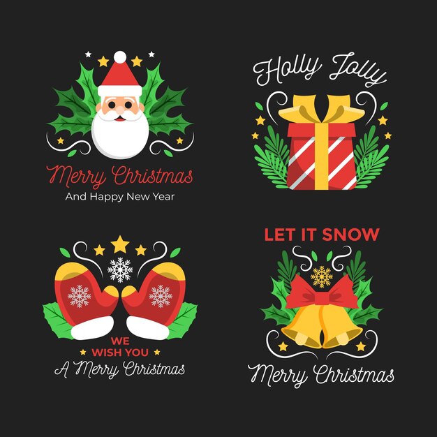 Paquete de etiquetas de feliz navidad de diseño plano