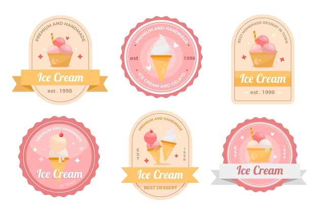 Vector gratuito paquete de etiquetas de helado plano
