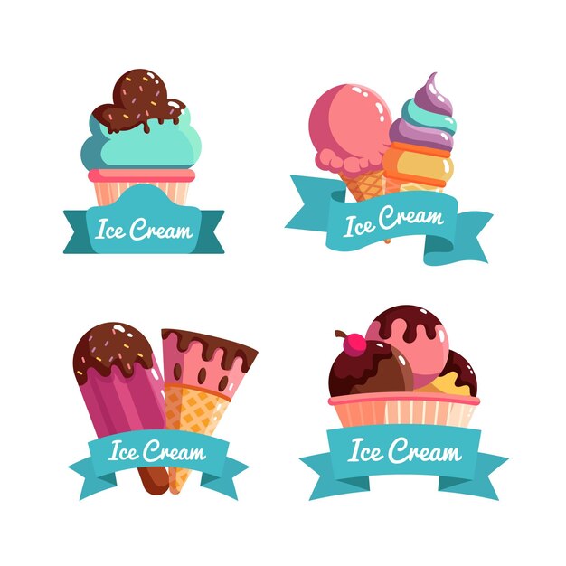 Paquete de etiquetas de helado plano