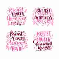 Vector gratuito paquete de etiquetas del mes de concientización sobre el cáncer de mama