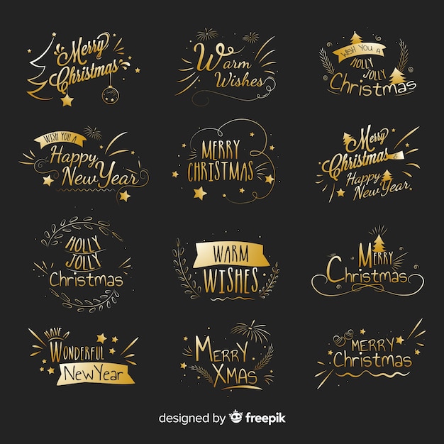 Vector gratuito paquete etiquetas navidad doradas