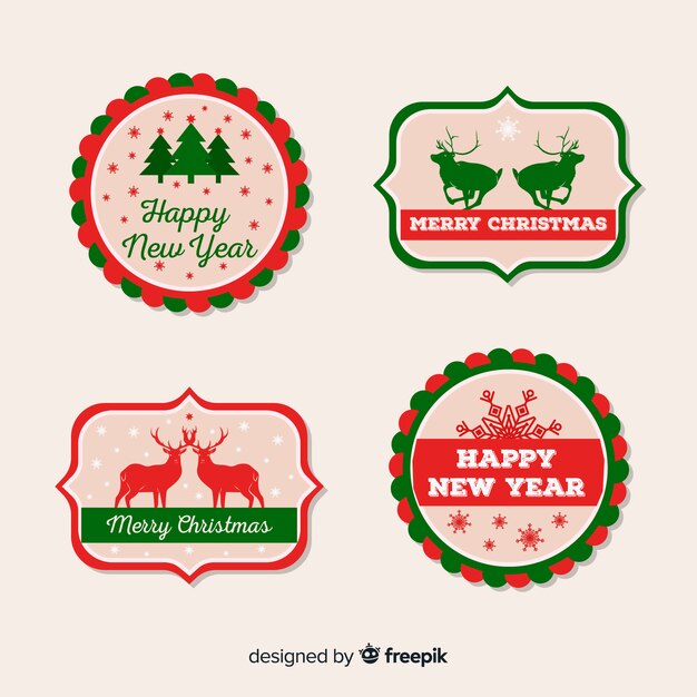 Paquete etiquetas navidad siluetas planas