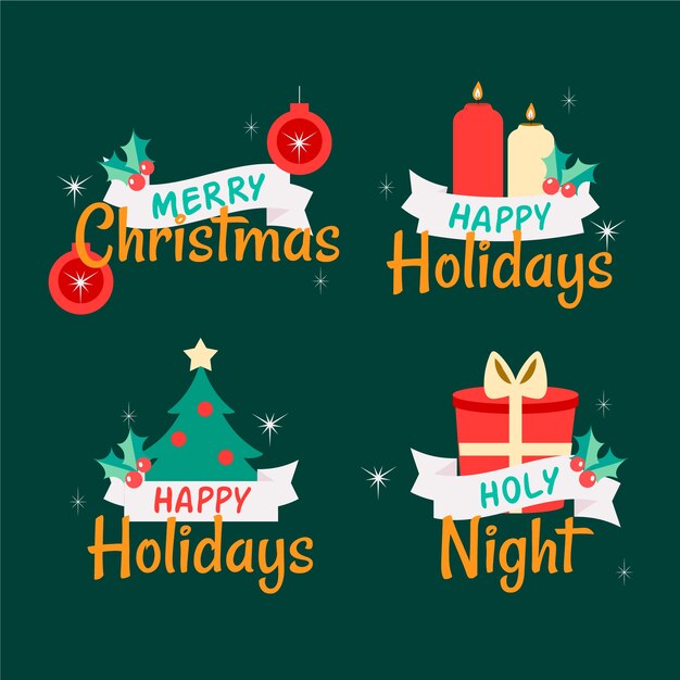 Paquete de etiquetas navideñas dibujadas a mano