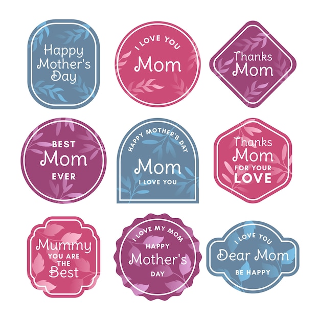 Vector gratuito paquete de etiquetas planas para el día de la madre