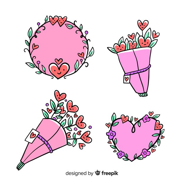 Paquete floral san valentín dibujos animados