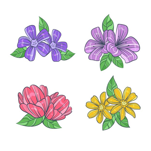 Paquete de flores coloridas dibujadas a mano