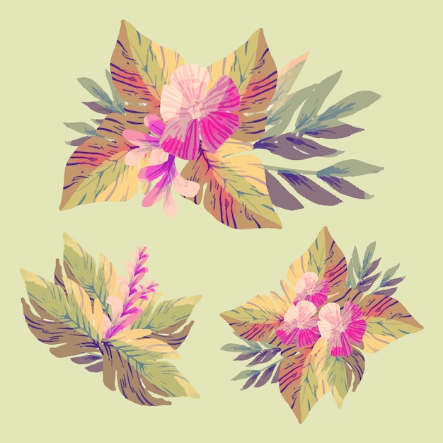 Vector gratuito paquete de flores decorativas estilo plano