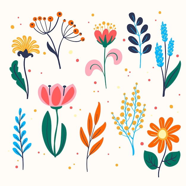 Paquete de flores de primavera dibujadas