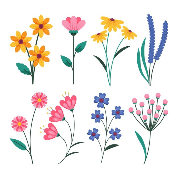 Paquete de flores de primavera de diseño plano