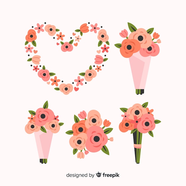 Vector gratuito paquete flores san valentín dibujadas a mano