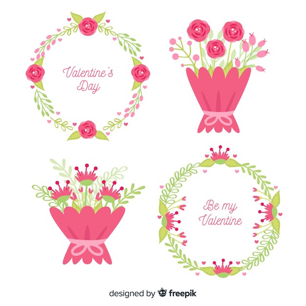 Paquete flores san valentín dibujadas a mano