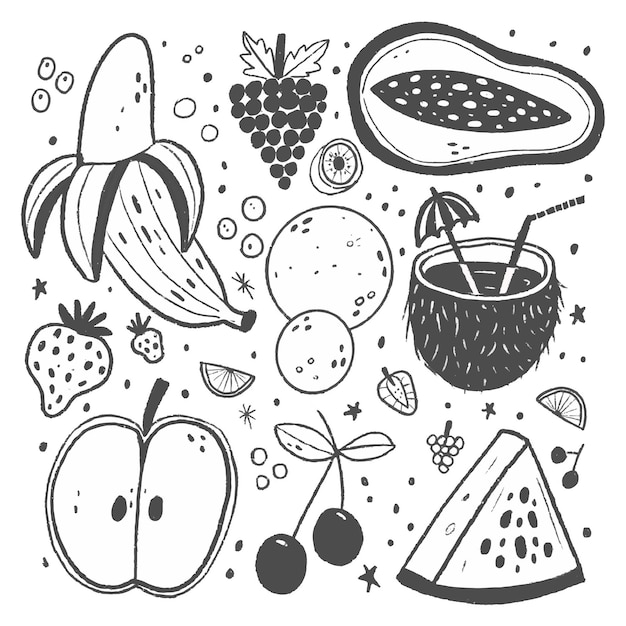 Vector gratuito paquete de frutas grabado dibujado a mano