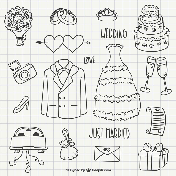 Vector gratuito paquete de garabatos de boda