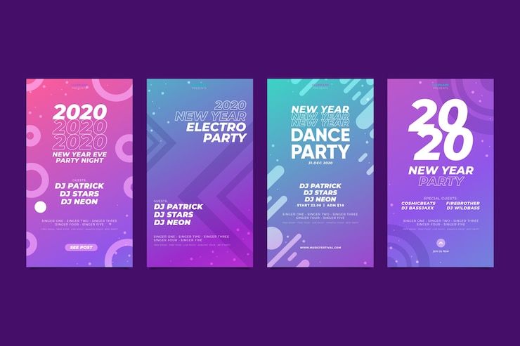 Vector gratuito paquete de historia de instagram de año nuevo 2020