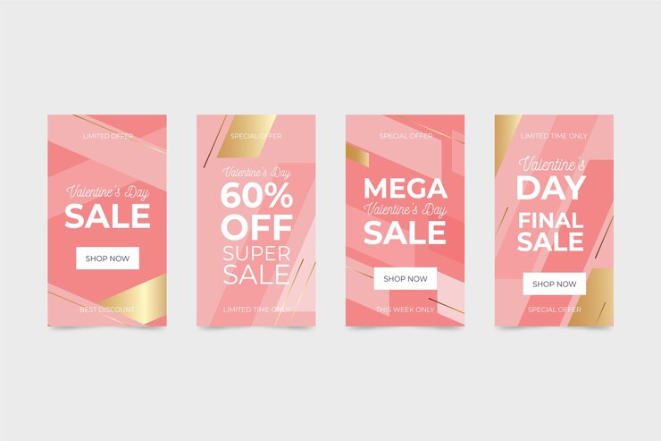 Vector gratuito paquete de historia de rebajas de san valentín