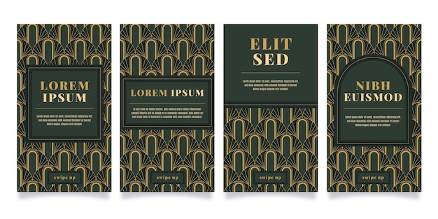 Paquete de historias art deco de diseño plano