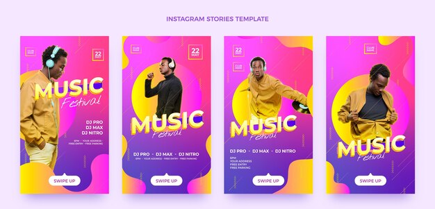 Vector gratuito paquete de historias de ig del festival de música colorido degradado