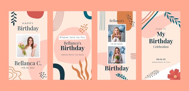 Paquete de historias de instagram de celebración de cumpleaños dibujadas a mano