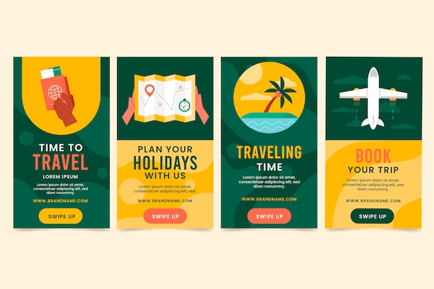 Paquete de historias de instagram de viajes planos