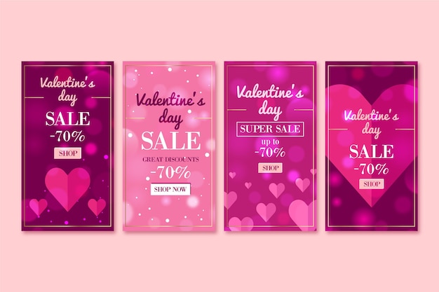 Paquete de historias de rebajas de san valentín con oferta