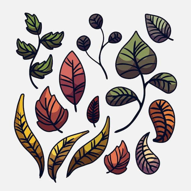 Paquete de hojas de colores dibujados a mano