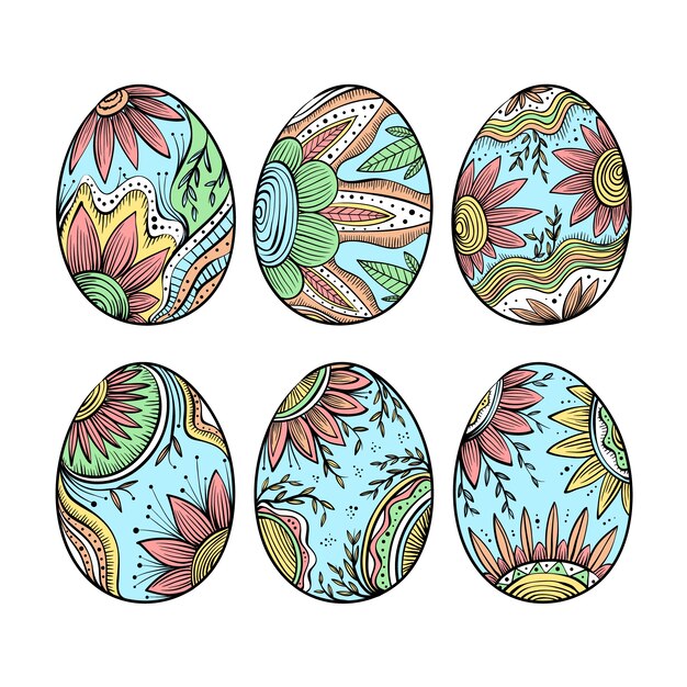 Paquete de huevos de pascua dibujados a mano