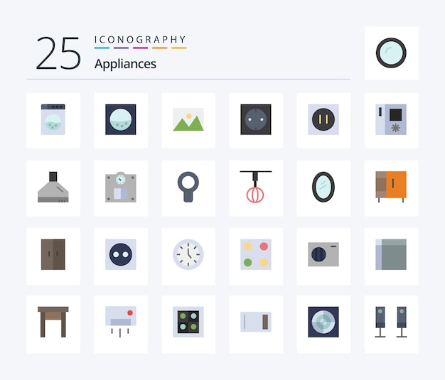 Paquete de iconos de 25 colores planos de electrodomésticos que incluye ventilador de piso refrigerador extractor electrónico