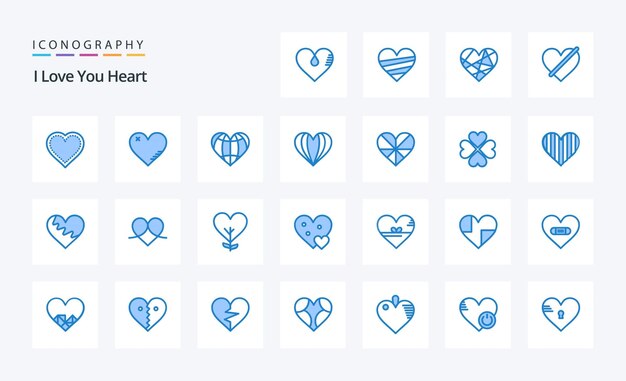 Paquete de iconos de 25 corazones azules Ilustración de iconos vectoriales