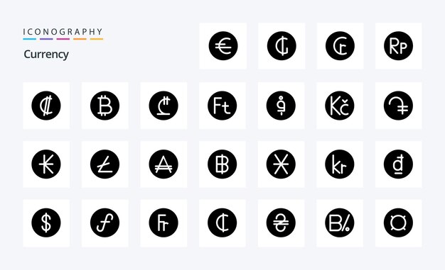 Paquete de iconos de 25 glifos sólidos de moneda