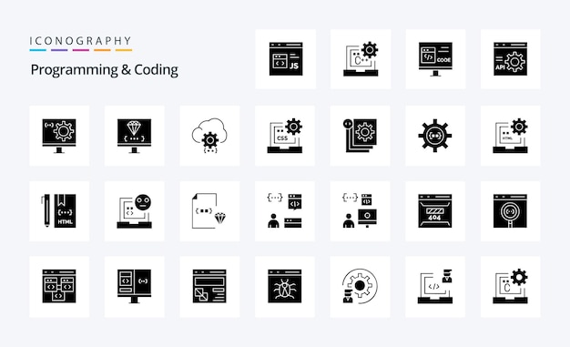 Vector gratuito paquete de iconos de 25 glifos sólidos de programación y codificación