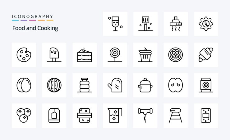 Paquete de iconos de 25 líneas de alimentos
