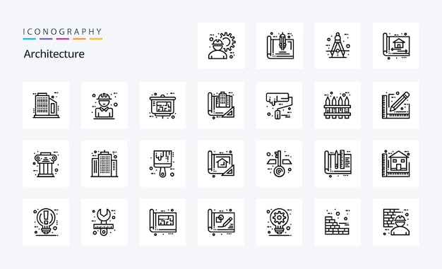 Paquete de iconos de 25 líneas de arquitectura Ilustración de iconos vectoriales