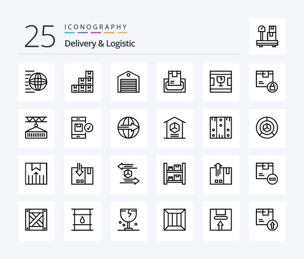 Paquete de iconos de 25 líneas de entrega y logística que incluye paquete de compra de dinero en efectivo