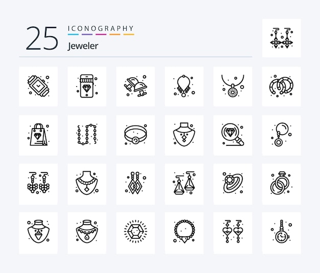 Paquete de íconos de 25 líneas de joyería que incluye aros, collares, brazaletes, accesorios de joyería