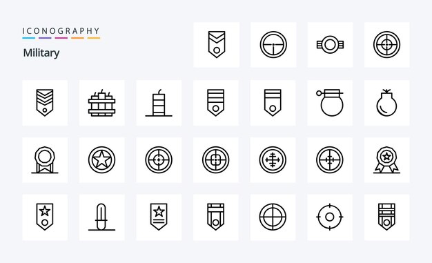 Paquete de iconos de 25 líneas militares
