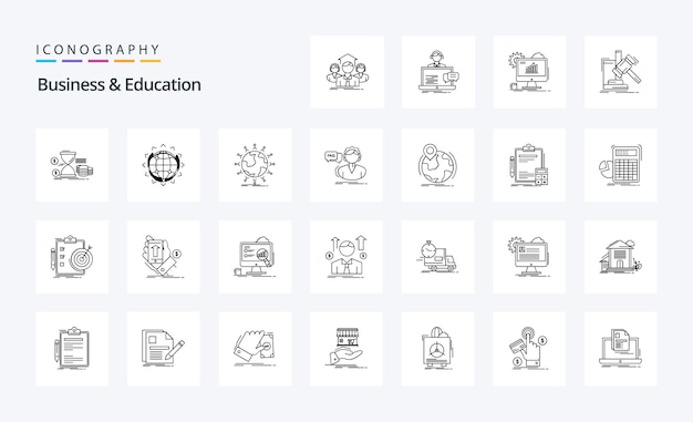 Paquete de iconos de 25 líneas de negocios y educación
