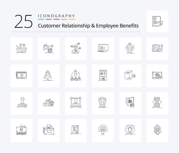 Vector gratuito paquete de iconos de 25 líneas de relación con el cliente y beneficios para empleados que incluye mensaje de dinero emergente de sms de hombre