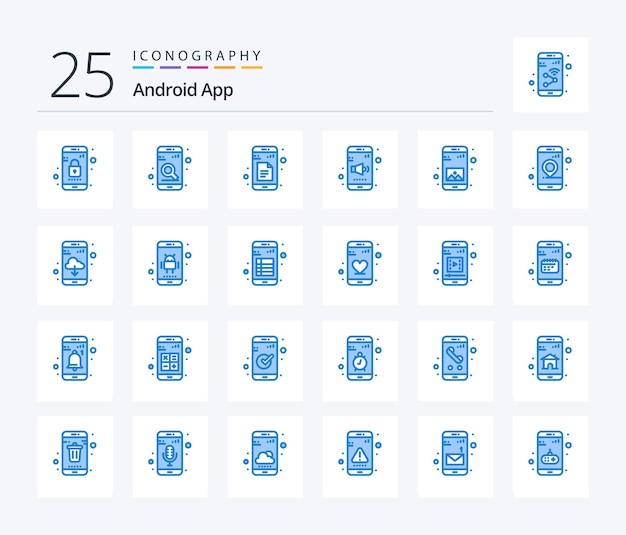 Paquete de iconos de Android App 25 Blue Color que incluye la aplicación de sonido de datos de volumen de la aplicación
