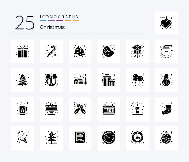 Vector gratuito paquete de íconos de christmas 25 solid glyph que incluye reloj de pulsera navidad postre de navidad