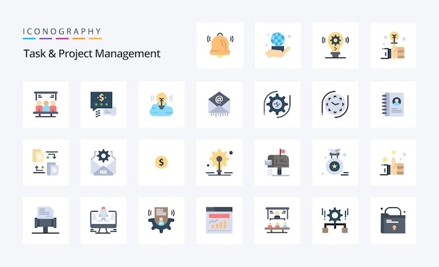 Vector gratuito paquete de iconos de color plano de 25 tareas y gestión de proyectos