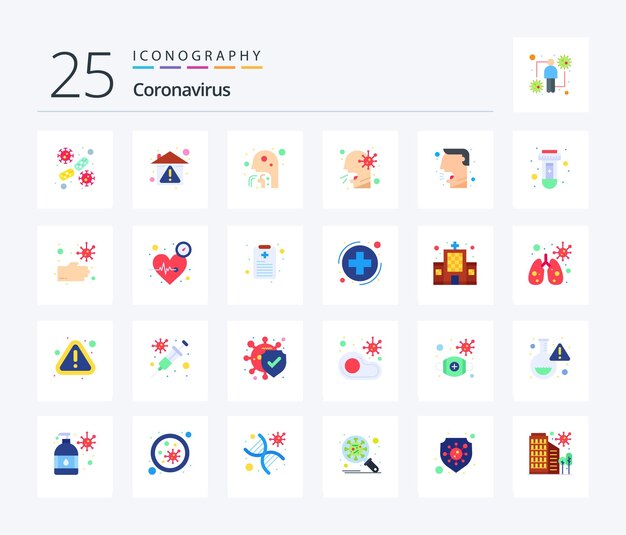 Paquete de iconos de color plano de Coronavirus 25 que incluye protección de atención médica de prueba personas de salud covid