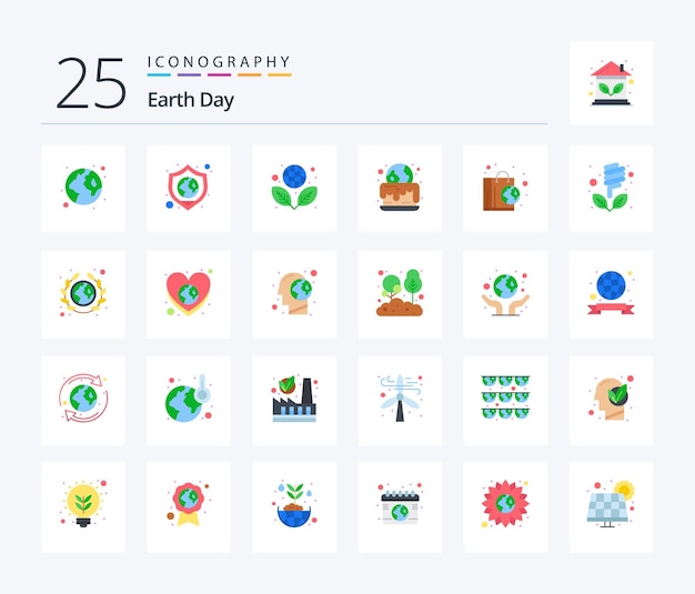 Vector gratuito paquete de iconos de color plano del día de la tierra 25 que incluye la bolsa de la naturaleza torta de la tierra de la tierra