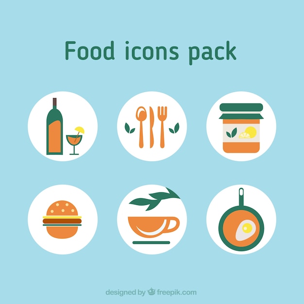 Paquete de iconos de comida en colores naranja y verde