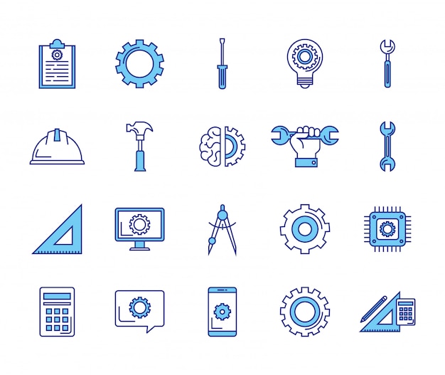 Paquete de iconos de conjuntos de ingeniería