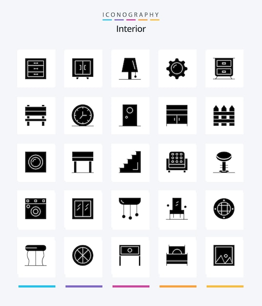 Vector gratuito paquete de iconos creative interior 25 glyph solid black, como espejo, diseño de interiores, pantalla, relámpago