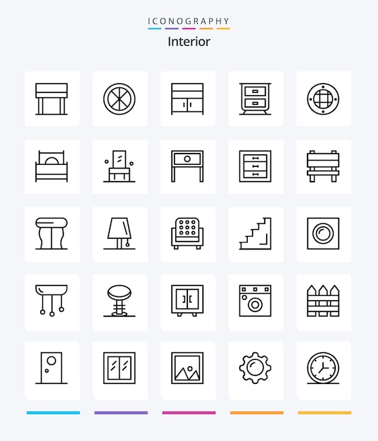 Vector gratuito paquete de iconos creative interior 25 outline, como el cajón interior del gabinete de la lámpara al aire libre