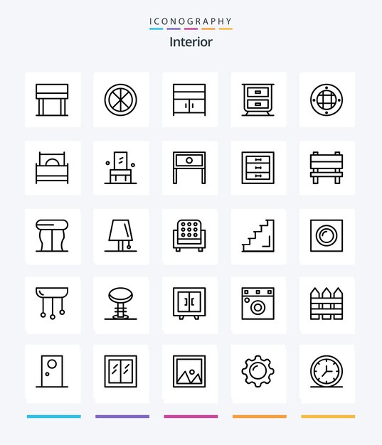 Paquete de iconos Creative Interior 25 OutLine, como el cajón interior del gabinete de la lámpara al aire libre