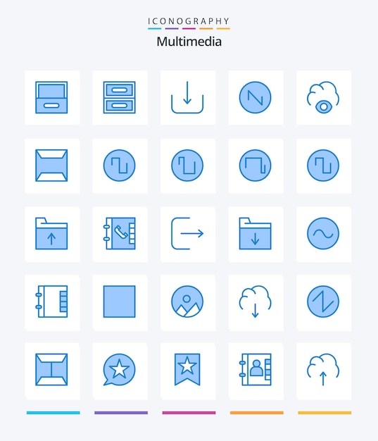 Vector gratuito paquete de iconos creative multimedia 25 blue como documentos sellados de ondas sonoras