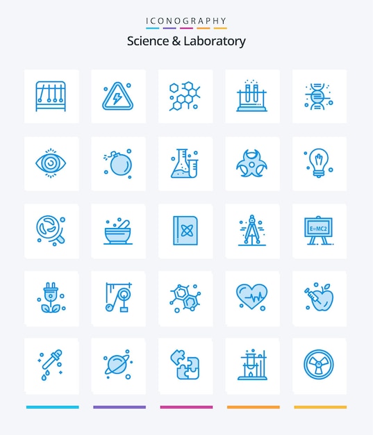 Vector gratuito paquete de iconos creative science 25 blue como prueba de ciencia de células de adn de ciencia